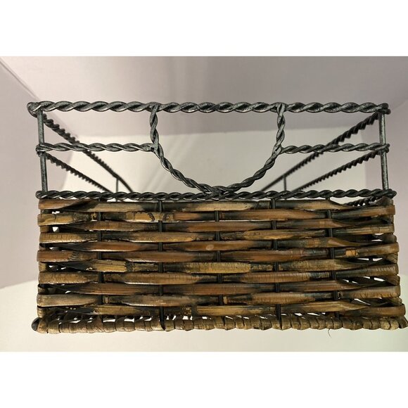 Woven Rectangular Wicker Rattan Basket Handles Metal Frame Organizer - Picture 7 of 9